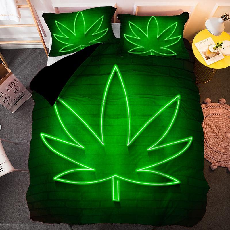 Vivid Cannabis Leaves Bedding Set | Psychedelic Duvet Cover Quilt with Pillowcase | 2 / 3pcs