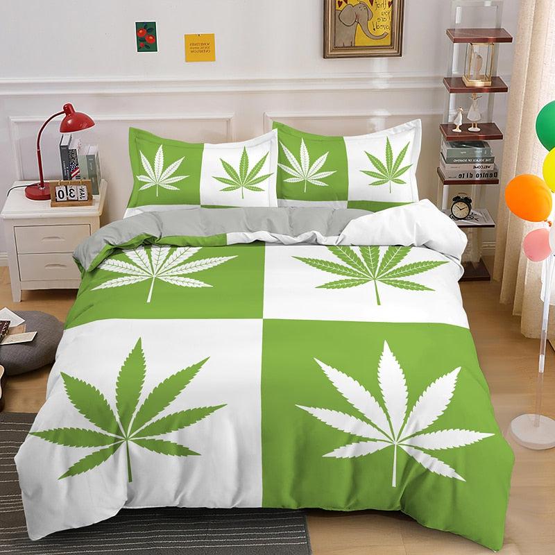 Vivid Cannabis Leaves Bedding Set | Psychedelic Duvet Cover Quilt with Pillowcase | 2 / 3pcs