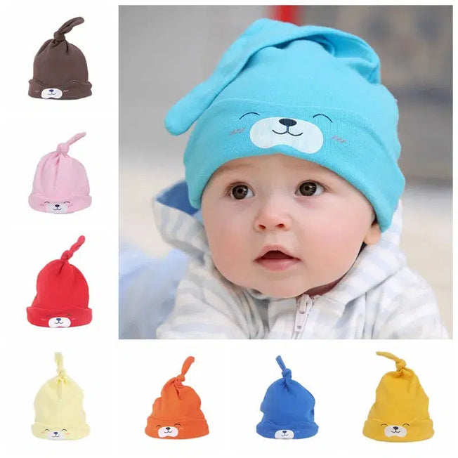 Cozy Elegance: Fashion Handmade Knotted Toddler Cotton Hats - Breathable and Warm with Cute Cartoon Patterns, Ideal for Infant Nightcap and Children's Headwear Photo Props