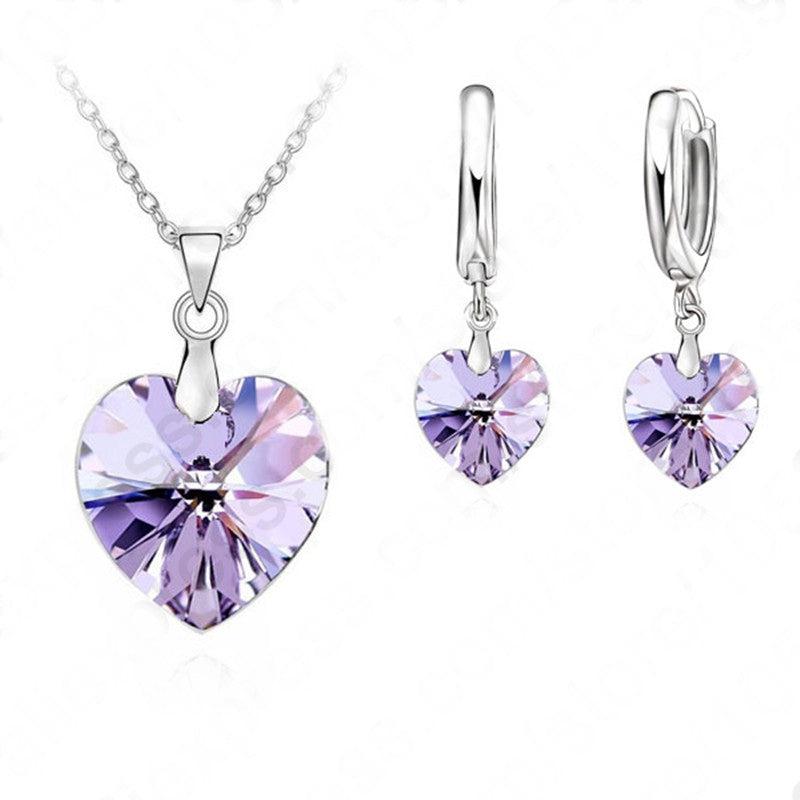 Crystal Heart Pendant Necklace & Lever Back Earrings Set | Elegant Sterling Silver Jewelry Gift