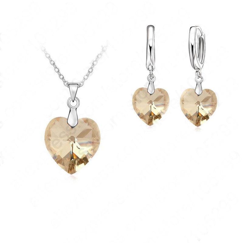 Crystal Heart Pendant Necklace & Lever Back Earrings Set | Elegant Sterling Silver Jewelry Gift