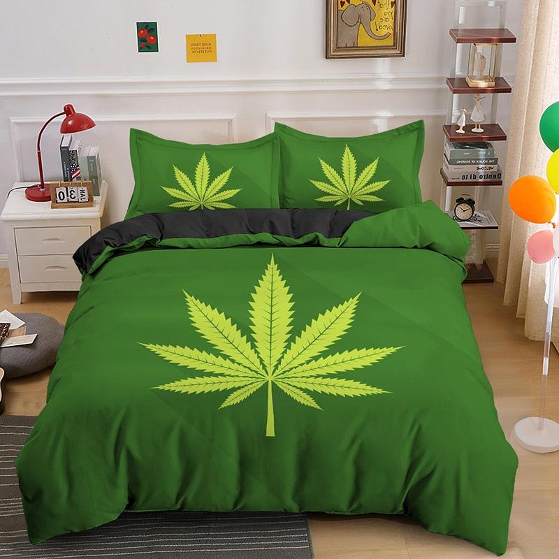 Vivid Cannabis Leaves Bedding Set | Psychedelic Duvet Cover Quilt with Pillowcase | 2 / 3pcs