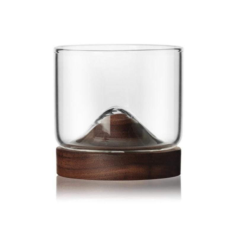 Peak Inspired Wooden Base Glass - Savor Whiskey & Wine in Elegance with this 4oz Lowball Glass | Ideal for Enthusiasts of Fine Spirits | Distinctive & Sophisticated Beverage Glass