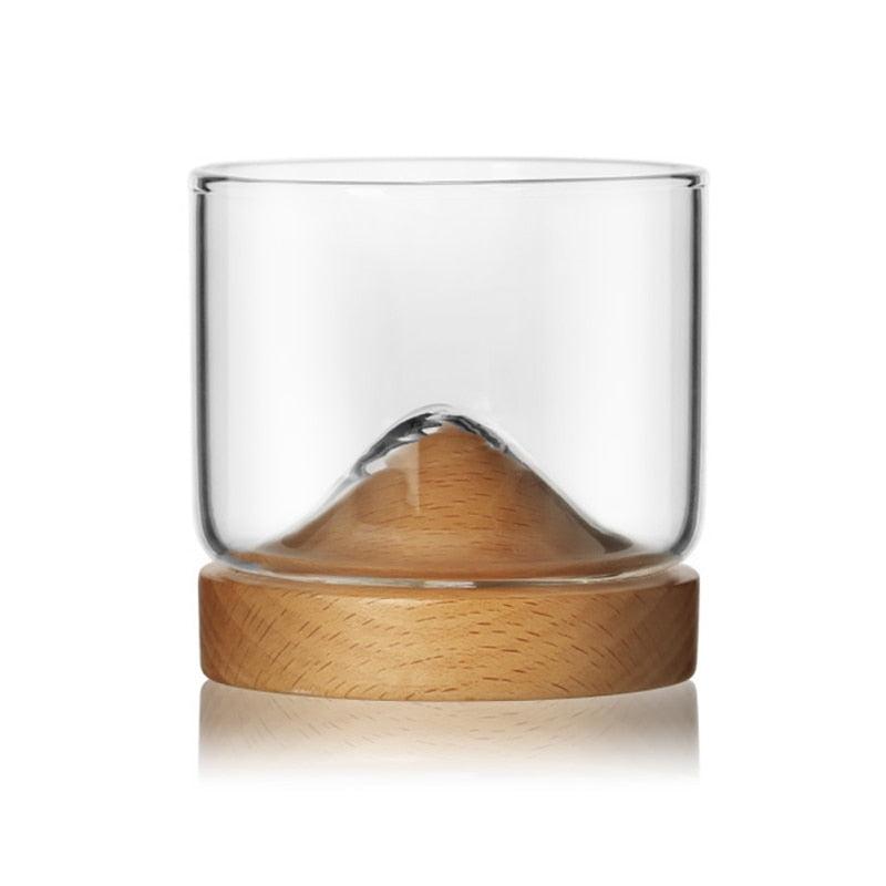 Peak Inspired Wooden Base Glass - Savor Whiskey & Wine in Elegance with this 4oz Lowball Glass | Ideal for Enthusiasts of Fine Spirits | Distinctive & Sophisticated Beverage Glass