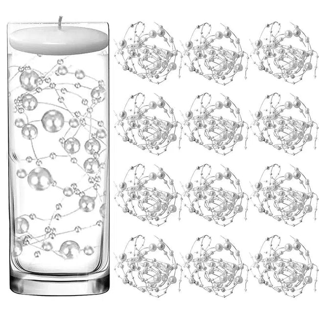 Elegance in Pearls: 12 PCS Pearl String for Floating Candle - Faux Pearls for Vase Filler, Enhancing Wedding Dining Tables, Parties, and Home Centerpieces