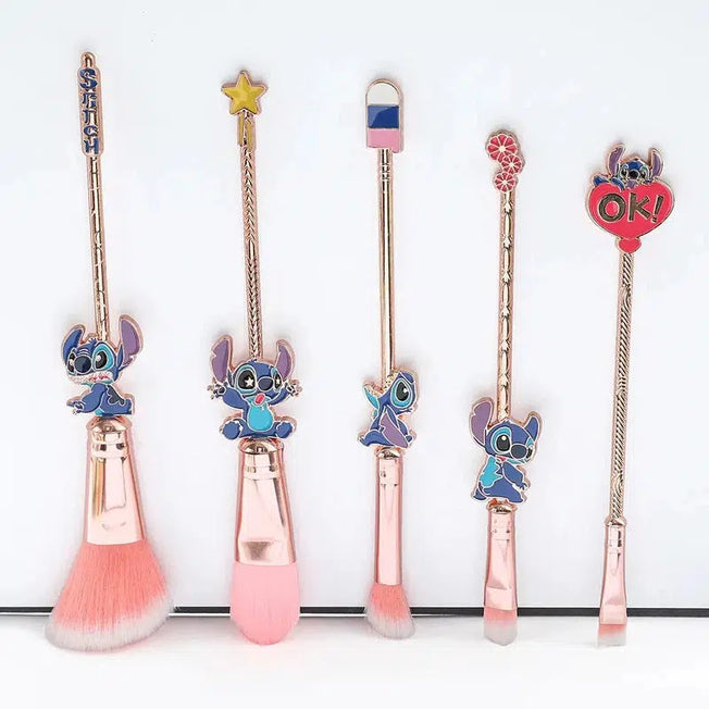 Magical Stitch Disney Cartoon Figure Makeup Brushes Set - 5pcs/lot, Anime-Inspired Cosplay Models for Women and Girls - Transform Your Makeup Routine with Whimsical Charm - Perfect Gift for Makeup Enthusiasts