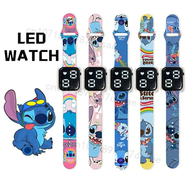 Disney Cartoon Stitch Children's Watches: Girls' Fashion Bracelet LED Women Watch, Kids Electronic Digital Waterproof Clock Gifts