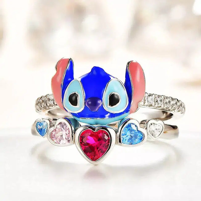 Disney Lilo and Stitch Rings: Kawaii Anime Figure, Cute Stich Doll Jewelry with Angel, Scrump Figurine for Children's Delight