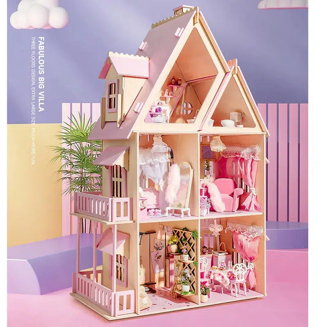 Enchanting DIY Fun: Wooden Doll Houses Miniature Building Kit - Princess Big Casa Dollhouse with Furniture - Villa Toys for Girls' Birthday Gifts