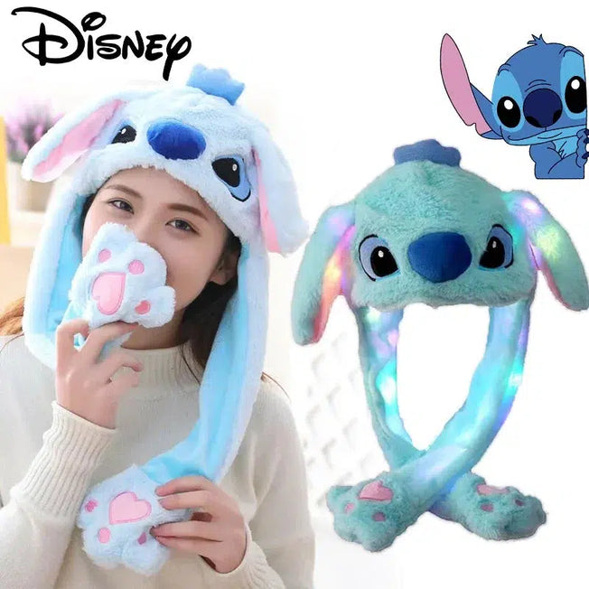 Whimsical Elegance: Lovely Disney Stitch Plush Hat - Moving Ears, Luminous Glowing Light, Funny Bunny Ear Toy Hat - Perfect Gifts for Girlfriends, Women, and Children