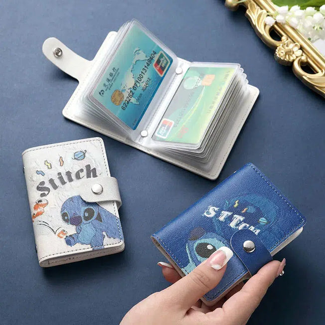 Kawaii Banking Fun: Anime Disney Stitch Bank Card Bag - Cartoon Lotso Leather Document Holder, Perfect for Cards and IDs - Unique Gifts Await