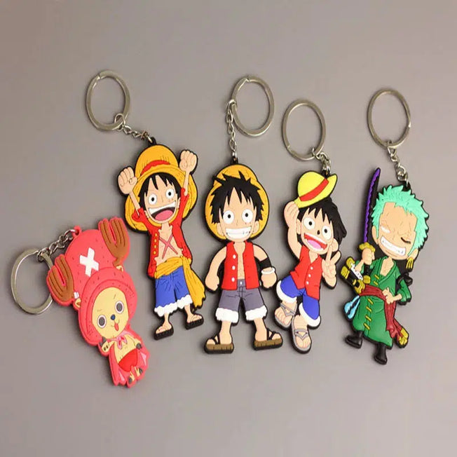 Check out this double-sided Monkey D. Luffy and Chopper keychain from the anime One Piece. With its soft adhesive, it's perfect for attaching to backpacks and makes an original gift for kids