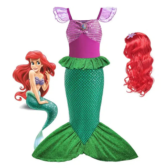 Enchanting Elegance: Disney Princess Girls Mermaid Ariel Dress - Cosplay Costumes for Kids, Baby Girl Mermaid Dress for Children's Carnival Party, a Fairy-like Ensemble