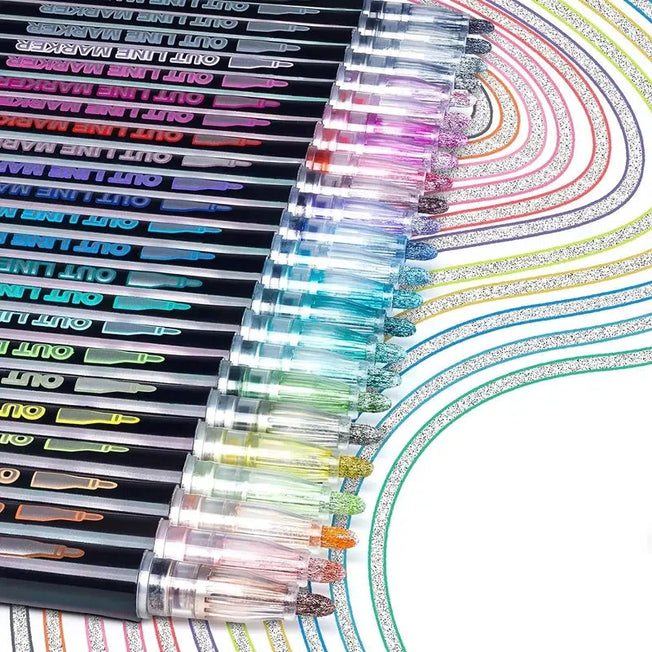 Double Line Outline Pens - Self-Outline Metallic Markers for Glitter Writing and Drawing - Perfect for Christmas Card Writing, DIY Art Crafts