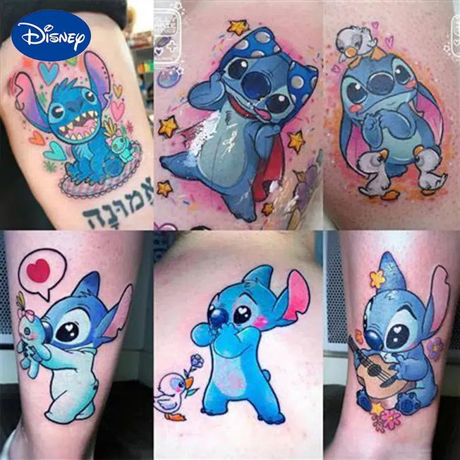 Whimsical Ink: Disney Stitch Waterproof Tattoo Sticker - Durable INS Style Flower Arms Art, Big Fake Tattoo Stickers for DIY Kawaii Gifts