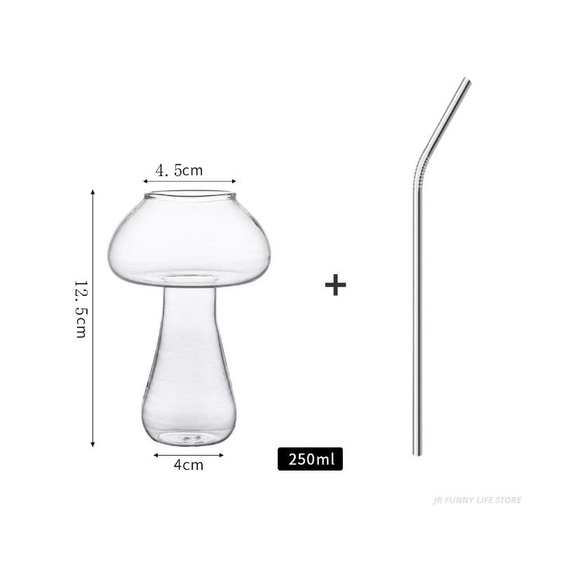 Mushroom Cocktail Glass Cup with Straw | Creative Clear Wine Glasses for Cocktails, Beer, Coffee & More | Unique Drinkware and Bar Tool for Fun Sipping