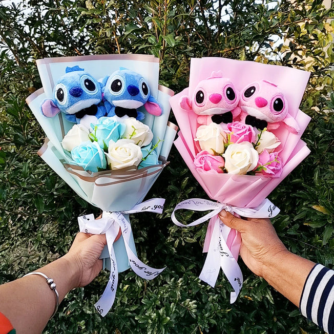 Festive Joy: Experience the magic with our Disney Valentine's gift – an anime Lilo Stitch plush bouquet.