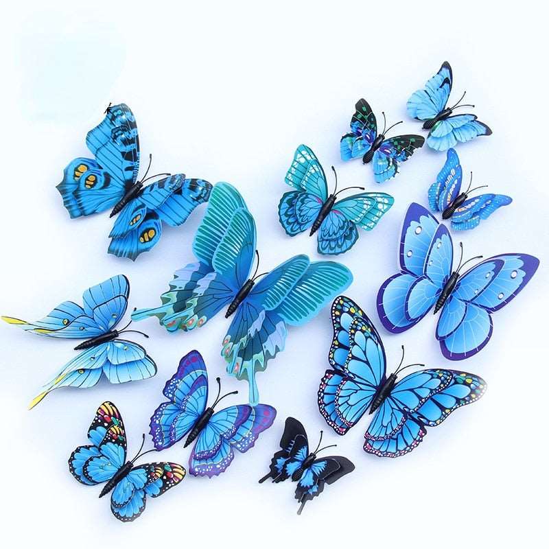 3D Double Layer Butterflies Wall Stickers | Set of 12 | Living Room Decor | Wedding and Kids Room Decoration | DIY Wall Art Magnet Stickers