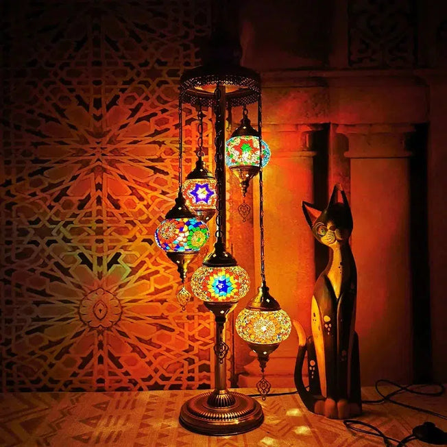 Artistic Illumination: 5 Heads Floor Lamps - Mosaic Turkish Handmade Light - Perfect for Bedroom, Living Room, and Bedside - Elevate Your Space with Lampe De Chevet