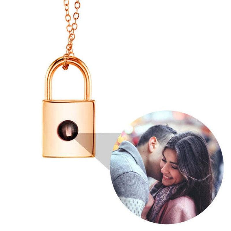 Personalized Projection Necklace: Lock-Shaped Pendant with Custom Photo Projection | Thoughtful Gift for Loved Ones or Family, Cherishing Precious Memories