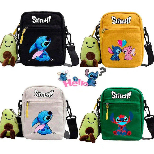 Disney Stitch Crossbody Bags for Children: Lilo & Stitch Cartoon Canvas Shoulder Bags with Anime Model Doll Pendant, Women's Bag