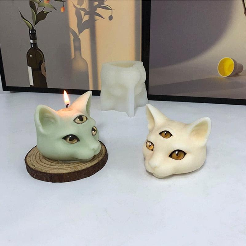 Enchanting Cat Head Silicone Mold & Candle Thread | Create Adorable DIY Aromatherapy, Candle, Gypsum & Resin Decorations