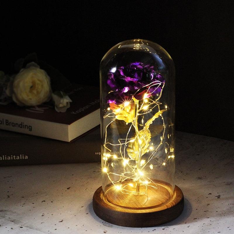 Enchanting Galaxy Rose: 24K Gold Foil Flower Encased in a Dome with Fairy String Lights – Perfect Creative Gift for Valentine's Day