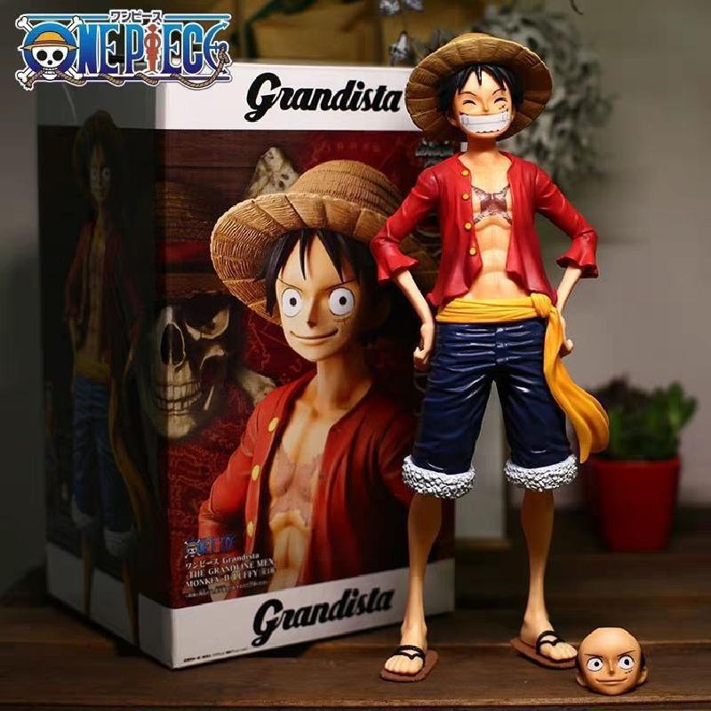 Dynamic One Piece Anime Figure | Grinning & Smiling Luffy with Interchangeable Facial Expressions | Action-packed Figurine Model Kit