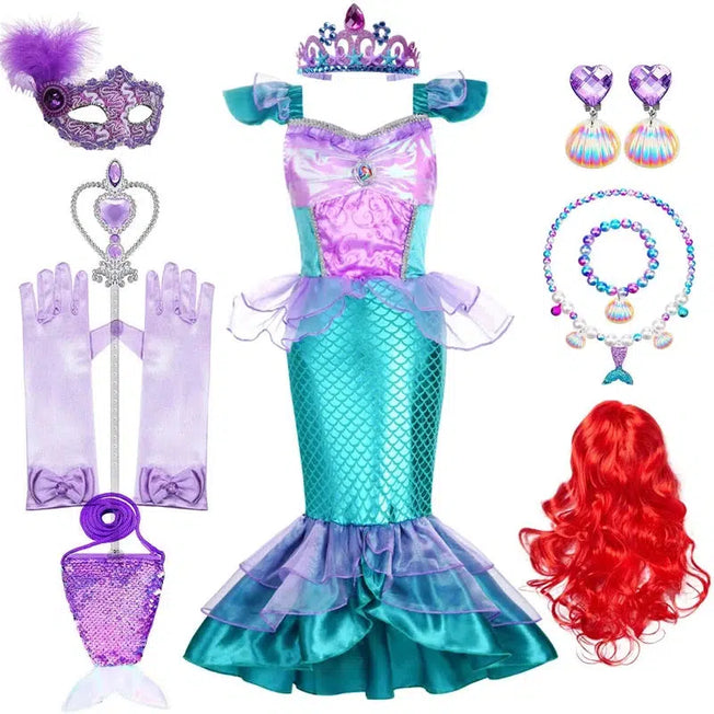 Charm and Whimsy: Girls Mermaid Dress - Enchanting Princess Cosplay Costumes for Kids, Ideal for Mermaid Birthday Party, Stage Dress, and Halloween Clothing