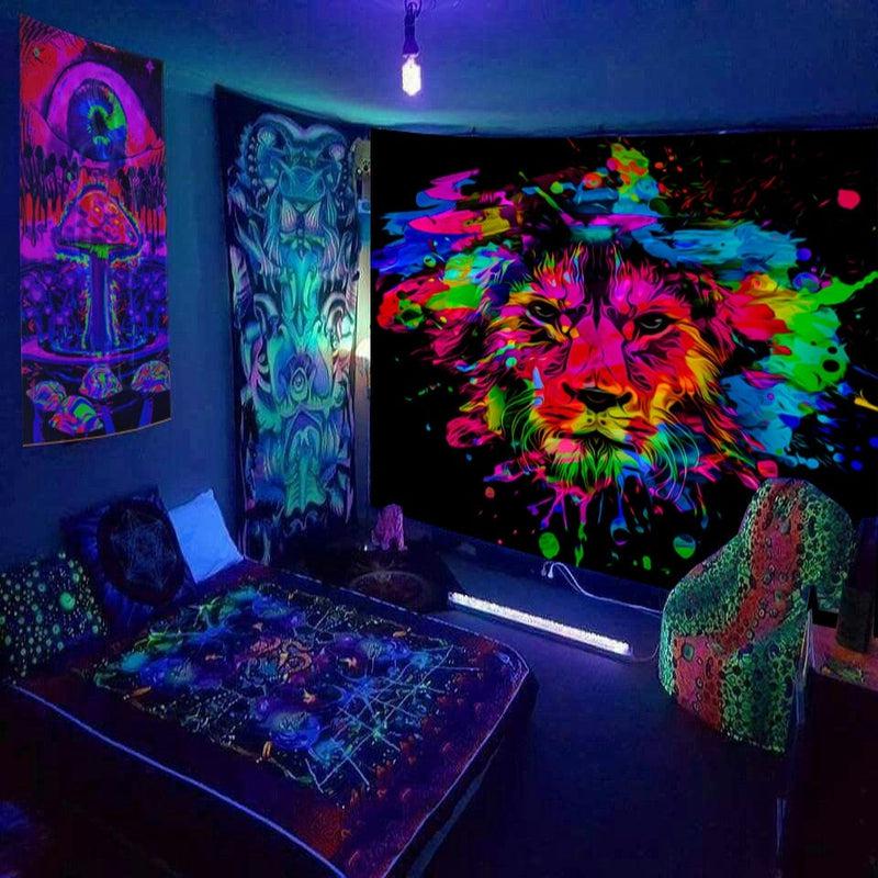 Enchanting Glow-in-the-Dark Mushroom Tapestry: Psychedelic UV-Responsive Decor