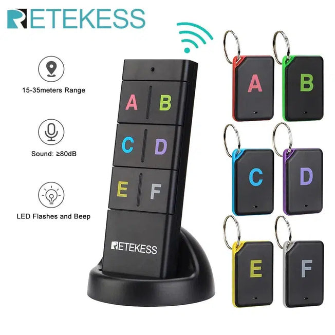 Never Lose Again: Retekess TH104 Wireless Key Finder - RF Key Locator for Pets, Wallets, and Remote Controls - 1 RF Transmitter with 6 Receivers