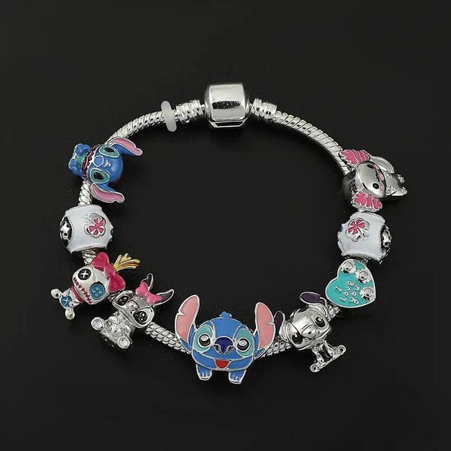 Charm of Ohana: Disney Stitch Enamel Beads Bracelet - Anime Lilo & Stitch Bangle for DIY Fashion, Women's Hand Accessories, and Jewelry Gifts for Girls