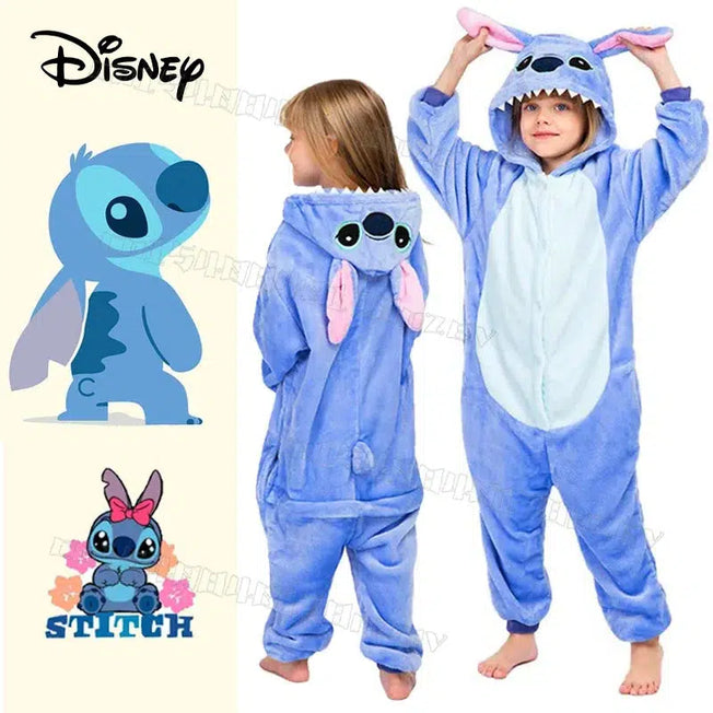 Whimsical Dreams Await: Disney Lilo & Stitch Kigurumi Pajamas - Cartoon Plush Onesies for Winter Warmth, Ideal Christmas Gift for Boys & Girls