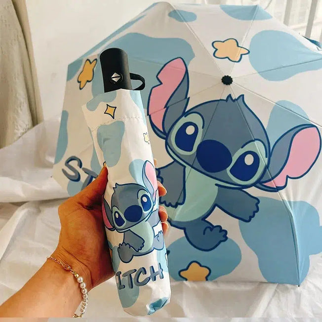 Disney Stitch Sun Umbrella: Cartoon Lilo & Stitch UV Protection 3-Folding Portable Sunshade for Women and Children, Perfect Gift