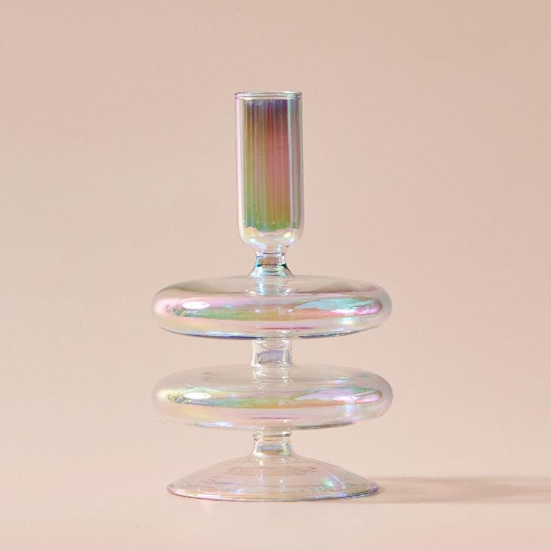 Iridescent Rainbow Candle Holders | Elevate Your Home Decor with Elegant Vase Flower Accents