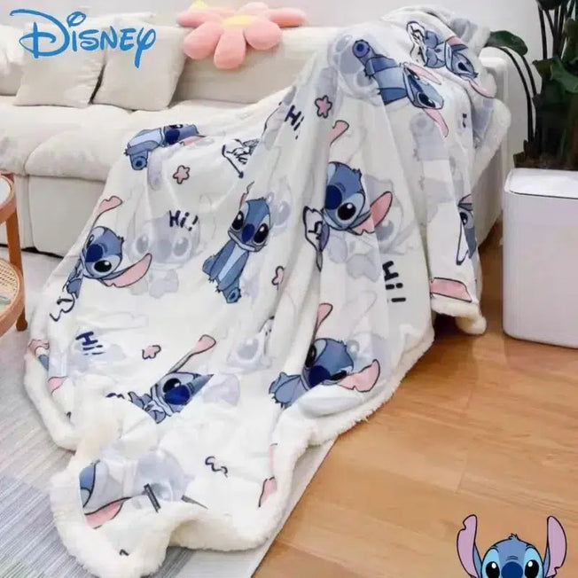 Snuggle Magic: Disney Milk Flannel Blanket - Cartoon Stitch Cute Plush, Ideal for Children and Adults, Perfect for Air Conditioning Naps, Coral Fleece Quilt Soft Shawl