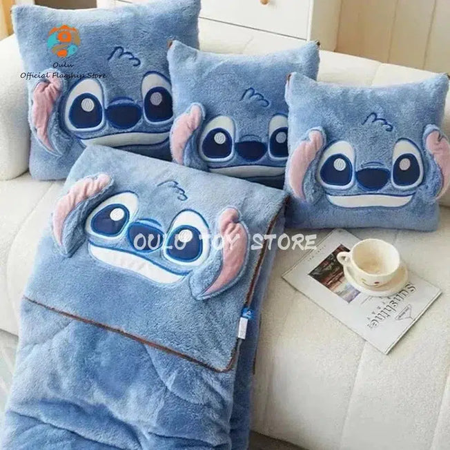 Snuggle Magic: Disney Stitch Throw Pillow Blankets - Two-in-One Anime Kawaii Stuffed Pillow with Thickened Nap Blanket, Perfect for Living & Children's Play