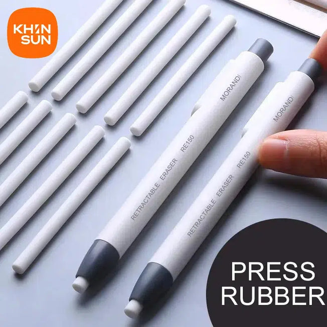 KHINSUN Press Retractable Pencil Eraser - Correction Supplies Pen Style Pencil Rubber - Writing School Supplies Stationery