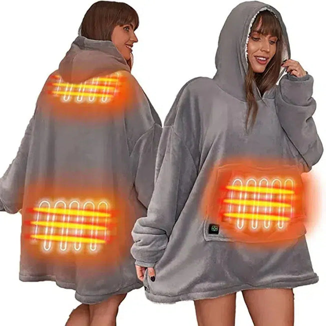 Warmth Embrace: USB Heated Winter Blanket Hoodie - Soft, Wearable Sweatshirt Pullover Robe with Sleeves and Pocket for Cozy Comfort