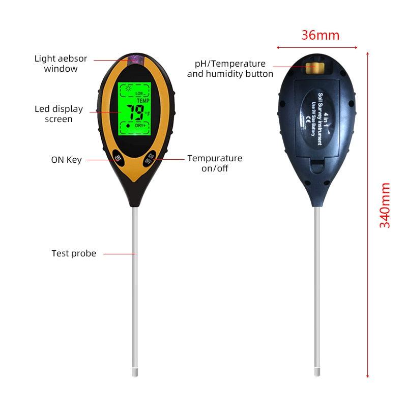 Soil Tester | pH Meter - Moisture, Temperature, Sunlight Tester for Gardening Plants Farming with Blacklight | 4 in 1