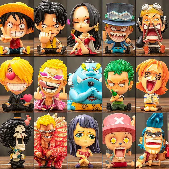 Introducing the Q Version One Piece PVC Figure Toys Model Doll featuring beloved characters like Luffy, Usopp, Nami, Robin, Chopper, Sanji, Brooke, and Ace from the popular anime series