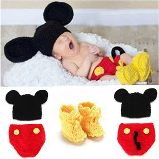 Adorable Beginnings: 3PCS/set Animal Baby Crochet Newborn Photography Props - Handmade Knit Mickey Costume Outfit, Perfect for Baby Christmas and Halloween Gifts