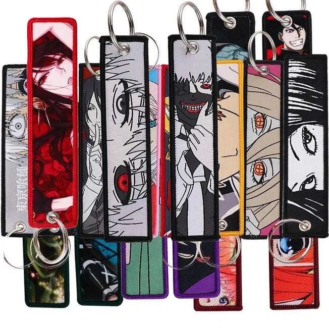 Japanese Anime Series Key Tag Keychain: Show off your love for anime with this stylish keychain featuring embroidered designs inspired by your favorite series