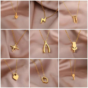 Chic Elegance: Stainless Steel Necklaces - Lucky Wishbone, Rose Flower, Key Pendants on Clavicle Chains - Fashion Necklace for Women, Trendy Jewelry Gifts