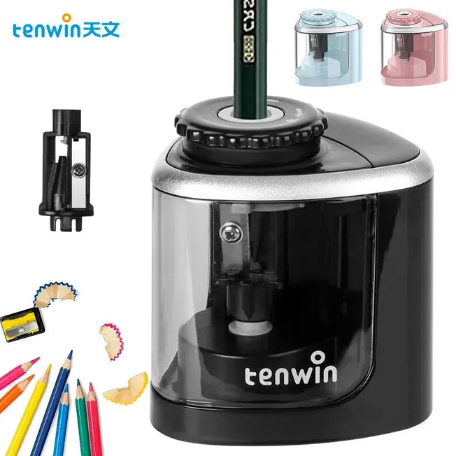 Tenwin Electric Auto Pencil Sharpener - Safe Helical Steel Blade Sharpener for Students, Artists, Kids, and Adults - Ideal for Colored Pencils