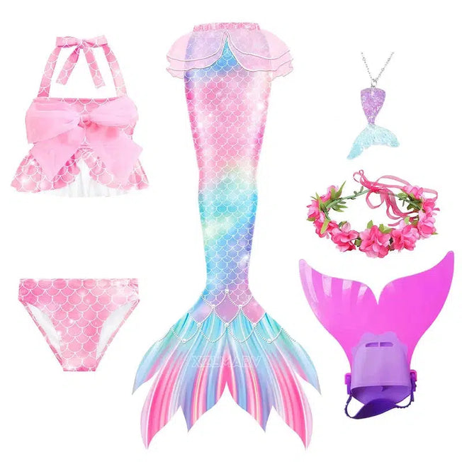 Mermaid Marvel: Magical Mermaid Tail Swimwear for Girls - Cosplay Costume Beachwear Bikini, Perfect for Swimming and Halloween Mermaid Themed Party Delights