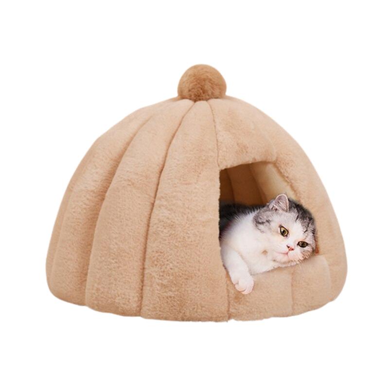 Cute Pet House Bed with Removable Mat | Cozy & Comfortable Kennel Nest for Cats and Dogs | Pumpkin-Shaped Design | Perfect for Sleeping & Lounging