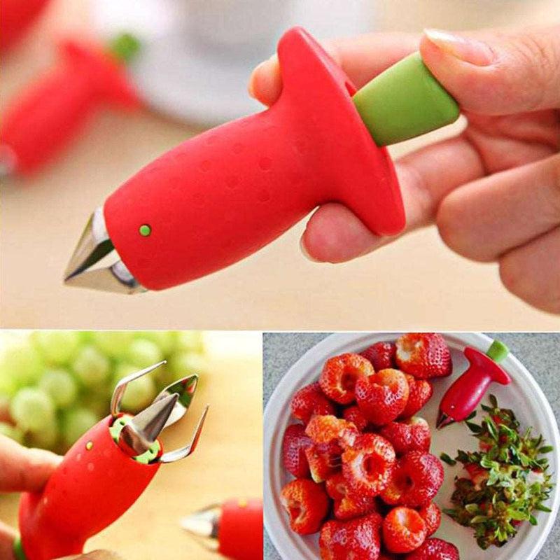 Metal Strawberry Huller - Tomato Stalks Remover with Plastic Fruit Leaf Knife | Kitchen Gadget Tool