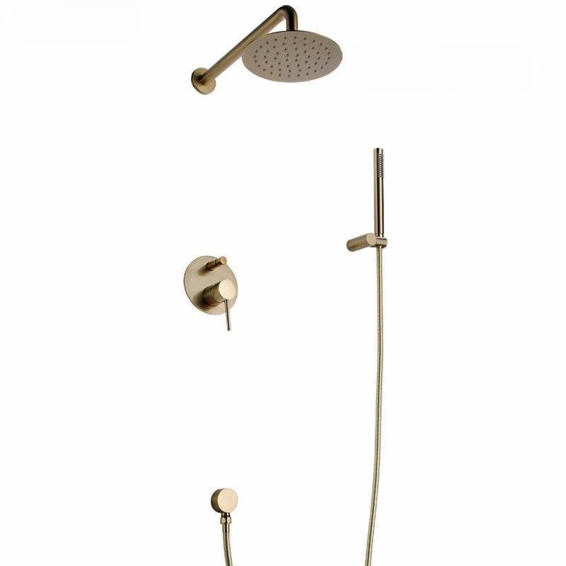 Brushed Gold Solid Brass Bathroom Shower Set | Rainfall Head Bath Faucet | Wall Mounted Ceiling Arm Mixer Water System Panel Black