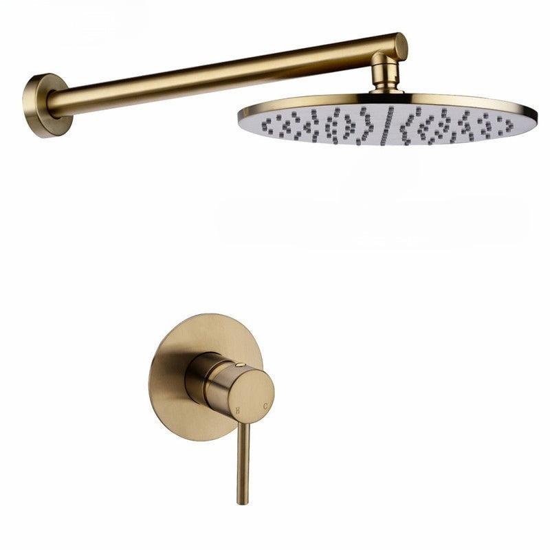 Brushed Gold Solid Brass Bathroom Shower Set | Rainfall Head Bath Faucet | Wall Mounted Ceiling Arm Mixer Water System Panel Black